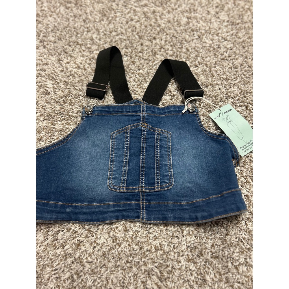 Love Trends Denim Dungaree Cropped Top Bib Overall Straps Blue Medium Wash Small